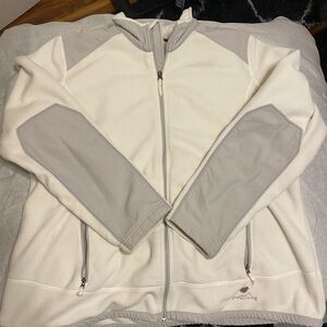 Eddie Bauer women's white and gray full-zip fleece jacket